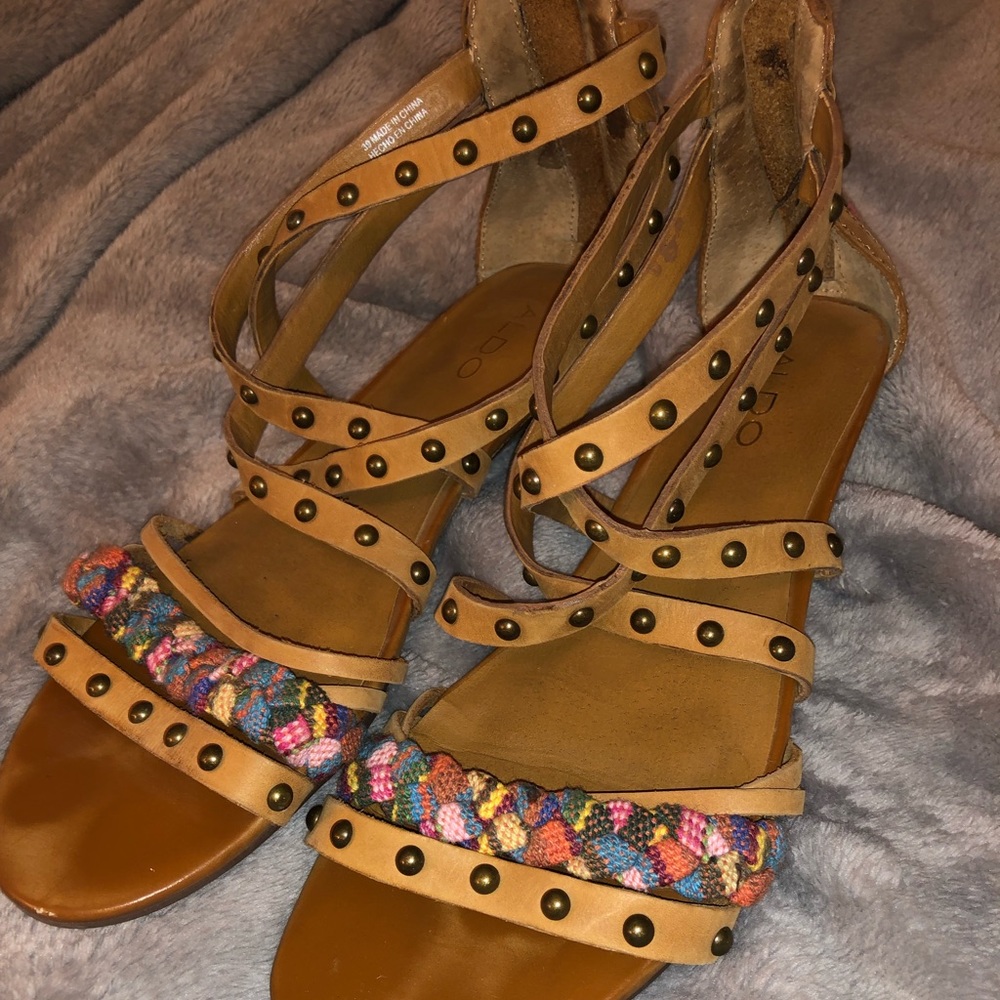 Aldo wedge sandals with studs and bright braiding